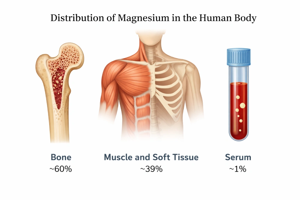 Distribution of magnesium in the human body